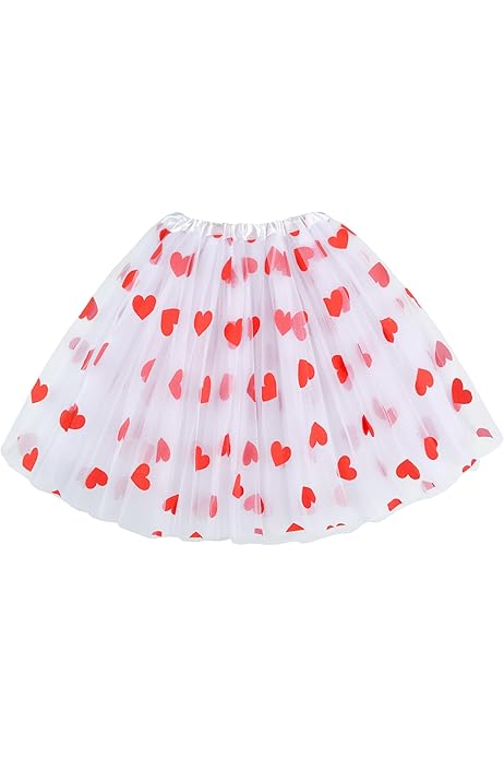 Gonna Tut&ugrave; Ragazze Con Cuori - Tulle Bianco, Vita Elasticizzata, Per Feste E Carnevale