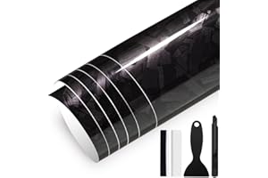 GRTHTATI 150cm x 30cm Covering Forgé Carbone de Voiture Film Autocollant Adhésif Film Carbone de Protection pour Voiture Intérieure/Extérieure, Moto, Vélo (Noir Brillant, 30cm x 150cm)