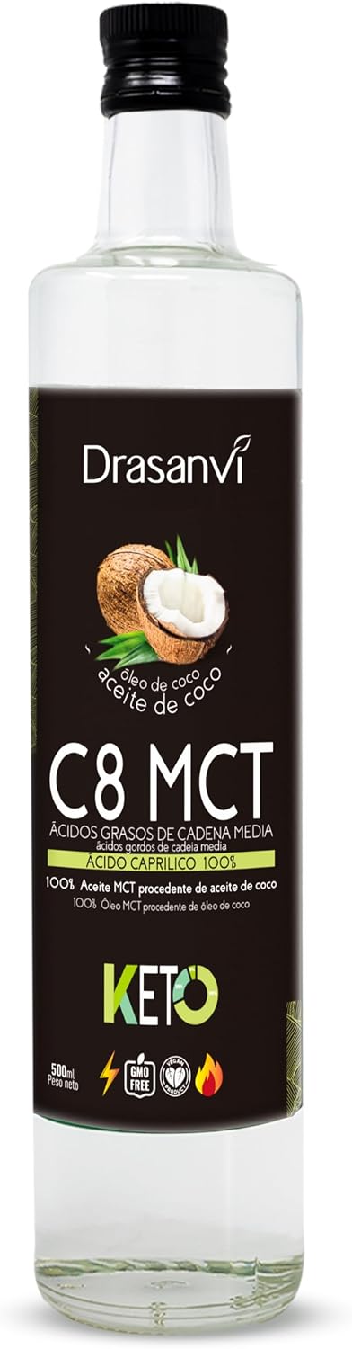 DRASANVI Aceite MCT Coco C8 PURO| 100% Ácido Caprílico | Rápida fuente de energía de fácil absorción | Ayuda en la pérdida de peso | Saciante y de fácil