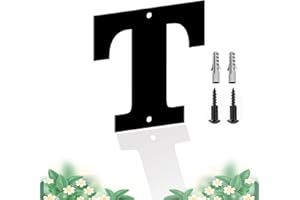 SHOWMTHEM Moderne Schwebende Edelstahl Hausnummer, Schwarze Metallbuchstaben, Höhe 10.16cm, Briefkasten-Dekor-Nummer, Wetterfest Und Pflegeleicht, Buchstabe T