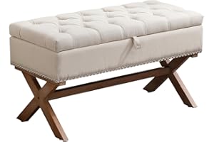 Bonzy Home Vintage French Bench Seat with Storage, End of Bed Bench Dining Bench Entryway Benches Tufted Upholstered Ottoman Storage Bench for Kitchen, Bedroom, Living Room, Hallway, Beige