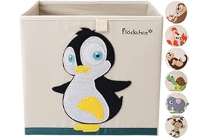 Flöckchen Kinder Aufbewahrungsbox, Spielzeugbox für Kinderzimmer I Spielzeug Box (33x33x33) passt ins Kallax Regal I Kinder Motiv Tiere (Polly der Pinguin)
