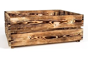 Lermowood Holzkisten Box0521 50 x 40 x 19cm Geflammt | Dekokisten aus Holz Massive Holzkiste Regalkiste Weinkiste