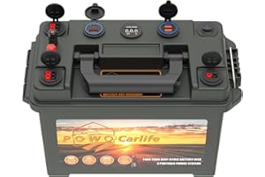 POWO Carlife Battery Box for 30Ah/20Ah/10Ah Battery, Waterproof Battery Box with Anderson Plug and Dual QC3.0, 12V Marine Case 30Amp Connectors for Lifepo4, RV, Camping, Boat, Trailers, Hunting