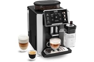 Krups Sensation Lait, Machine à café grains, Expresso automatique, 6 boissons, Carafe à lait Cappuccino, Interface tactile, Nettoyage automatique, Silver, EA912E10