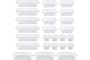DoDuo Organizer Cassetti Trasparente, Set di 25 Divisori per Cassetti in Plastica, Organizzatori Cassetti Impilabili Organizer Trucchi Cassetti per Cucina Bagno Cosmetici Ufficio
