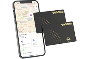 VOCOlinc Traqueur Portefeuille Card Lot de 2, Fin 1.6mm Smart Air Traceur Tag Compatible avec App Localiser Apple (iOS Uniquement), Bluetooth Tracker d'objets pour Bagages, Valise, Sac, Noir