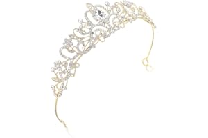 Funngy Krone Tiara,Prinzessin Krone Gold Krone Gold Diadem Damen Krone Gold Kristall Tiara Strass Krone Prinzessinnenkrone für Hochzeit Brautkrone Proms Pageants Prinzessin Geburtstag Party