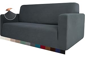 HEYOMART High Stretch Sofa Cover 1 2 3 4 Seater Couch Cover for Living Room Jacquard Knitted Thick Sofa Slipcovers for Dogs Pets Cats Furniture Protector (4 Seater, Dark Grey)
