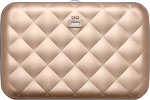 ÖGON -DESIGNS- Porte-cartes pour femme, en aluminium rigide effet matelassé, protection RFID contre la fraude et la démagnétisation, Portefeuille compact, modèle Lady Case HELSINKI (Aluminium Rose Gold)