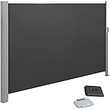SONGMICS Seitenmarkise, 180 x 300 cm (H x L), Sichtschutz, Sonnenschutz, Seitenrollo, für Balkon, Terrasse, Garten, rauchgrau