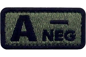 EMBTAO Tipo A negativo Gruppo sanguigno tattico con Fissaggio Chiusura a uncino e asola Ricamata Toppa, Oliva Drab