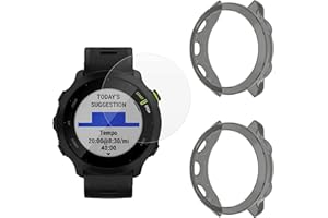 MWOOT Protector Set Compatible with Garmin Forerunner 55 Smartwatch, 4Pcs Tempered Glass Screen Protector and 2Pcs Case Cover for Watch Protection, Scratch Resistant Protective Accessories Kits