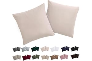 Soifox Poszewka na poduszkę 40 x 40 cm, zestaw 2 poszewek na poduszkę 40 x 40 cm, beżowa, 100% mikrofibra, nie wymaga prasowania i nie gniecie się, z zamkiem błyskawicznym