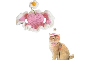 Hjvvr Cute Pets Cap with Flower Decor Hat for Small Cat and Puppy,Knitted Kitty Pink Cap for Birthday Christmas Halloween Party