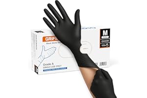 GRIFEMA Gants Nitrile Jetables Noirs Taille M – Boîte de 100 – Sans Poudre & Sans Latex, Résistants, Alimentaires – Idéal pour Industrie, Laboratoire, Nettoyage & Restauration