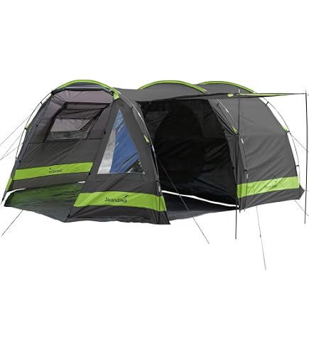 Skandika Vaasa Tente Dôme 4 Personnes – Cabine Sombre Occultante, Colonne 3000 Mm, Revêtement Argenté, 2 Entrées, Idéale Festival & Camping