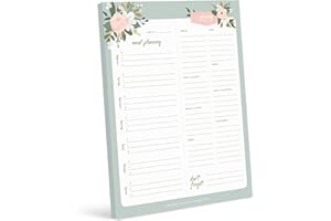 Bliss Collections Magnetic Meal Planner Notepad, 50 Sheets - Garden Soiree 152 x 229 To Do List and Organiser for Groceries, Meal Prep, Notes, Tasks to Keep You Organised, Easy Tear-Off Sheets