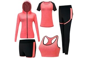 ZETIY Tute da Ginnastica Donna Set, 5 Pezzi Abbigliamento Sportivo Donna Tuta da Fitness Sportwear per Pilates Yoga Jogging Gym Workout Ginnastica