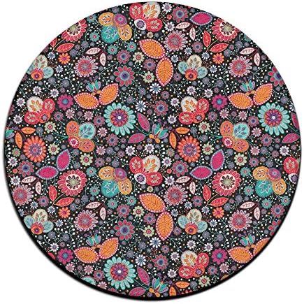 Yo Ou Round Area Rug Floral Pattern Comfy Non-Slip Runner Floor Rug Carpet Floor Mat Inside Outside Mat Rug Pads