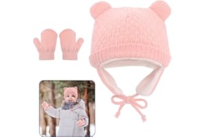 DOWNDRIFT Warmer Strickmützen Gestrickte Warme Wintermütze Handschuhe Set Kleinkind Winter Strickmütze Hüte für Kinder 1-4 Jahree