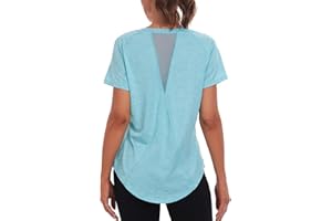 Jlowesun Women's Gym Shirts, Short Sleeve Lightweight Moisture Wicking Quick Dry Back Mesh Loose Fit Sports Tops for Ladies