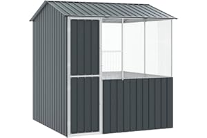vidaXL Bird Cage Anthracite 215 x 209 x 230 cm Galvanised steel, Outdoor Aviary, Modern Garden and Terrace Enclosure, Durable Pet Bird Sanctuary, Feathered Habitat, Weatherproof Shelter
