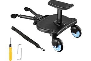 TTLIFE Portable Buggy Board with Seat, Universal Kiddy Boards Pram Standing Board,Stable Two Wheel Design,360° Rotation,Pram Accessory for Children from 2-6 Years(25kg),for 99% Baby Carriages(blue)