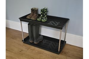 Tierra Garden 2-Tiered Recycled Plastic Boot Tray, Durable 2 Tier Shoe Rack for Boots (Black)