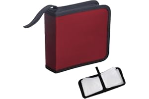 gvivej Pochette CD, Pochette Range CD pour 40 CD, Pochettes CD Rangement DVD Chemise pour Voiture et Maison, Rouge