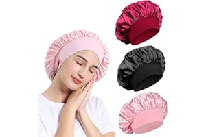 TRLREQ Satin Bonnet, Night Sleep Caps with Wide Elastic Band, Silk Wrap, Soft Head Cover Sleeping Hat for Women and Girls Curly Hair
