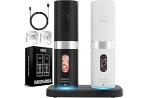 HOME HERO Set di macinini elettrici per sale e pepe - Set di macinini automatici per sale e pepe ricaricabili - Agitatori elettronici di sale e pepe luminosi con luce LED