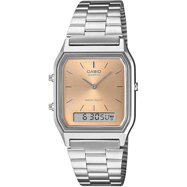 Casio Collection - Orologio unisex al quarzo Classico cinturino in Acciaio INOX Grigio cassa in Resina display analogico verde - AQ-230A-2A1