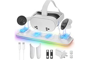 LYtech Charging Dock for Meta Quest 3S Charging Stand for Quest 3S Magnetic Charger Station for VR Headset & Controllers with RGB Light, 2 Batteries ＆ UK Adapter, Quest 3s Accessories Gift