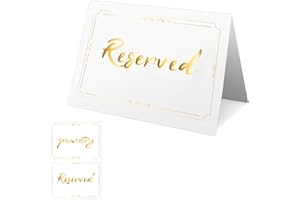NAYAGOGO 25-Pack Gold Reserved Table Signs, Double Sided Cardstock Reserved Signs for Tables, Gold Foil Reserved Seating Signs for Wedding Chairs, Place Cards, Tent Cards, Wedding Table Decor (2.95 * 3.93'')