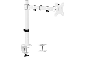 VIVO Support de Bureau à Bras Simple, Peut contenir des écrans jusqu'à 32" Standard et 38" Ultra Large, entièrement réglable avec Pince en C et Base à œillets, VESA 75 x 75 mm ou 100 x 100 mm, Blanc,