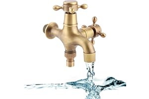 SYH&AQYE Grifo de Jardín de Doble Salida, Grifo en Latón Macizo Vintage, Conector G1/2 Pulgadas Grifo de Lavadora, Grifo de Jardín Montado en la Pared, Grifo de Cobre para Agua Fría