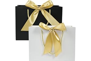 BIHIYII 2Pcs Gift Bags Medium, Valentines Gift Bags for Presents, Birthday Gift Bag, Christening Wedding Bridesmaid Gift Party Bags for Her Him, 28 x 20 x 9 cm (Black/White)