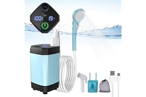 CLEMAS Kit de douche portable - Mini pompe submersible, batterie rechargeable 6000 mAh, tuyau de 2,5 m, affichage numérique - Idéal pour les activités de plein air, l'entretien des plantes, le lavage de