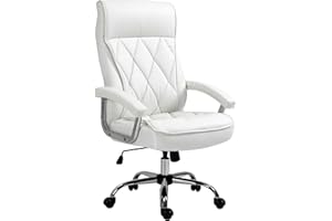 biurowe Vinsetto fotel biurowy krzesło do gier fotel obrotowy ergonomiczne z funkcją kołysania regulacja wysokości wzór w romby nowoczesne eleganckie luksusowe skóra PU metal pianka kolor biały