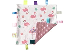 G-TREE Baby Pink Tröster Decke mit Tag - Flamingo Tiersicherheitsdecke mit Plain rosa strukturierter Unterseite