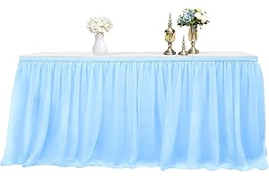 Chiger Tulle Table Skirt High-end Gold Brim Mesh Fluffy 2 Yards Tutu Table Skirt For Party,Wedding,Birthday Party&Home Decoration (Blue, 9FT X 0.8M)