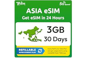 TSIM Asia eSIM dla 17 krajów | Plan wielokrotnego napełniania 3 GB Super Economy! Kod QR wysłany pocztą elektroniczną w ciągu 24 godzin – skanuj i używaj natychmiast | Automatyczna aktywacja 30-dniowa