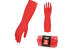Vgo... Reusable Household Gloves, Dishwashing gloves, Extra Thick, Long Sleeves, Kitchen Cleaning/Painting/Gardening/Pet Care