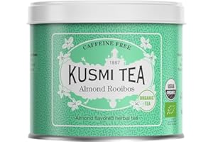 ‎KUSMI TEA Kusmi Tea - Rooibos Mandel - Loser Rotbusch Bio Tee mit natürlichem Mandelaroma - Cremiger Rooibos Tee Aufguss - Koffeinfreier Kräutertee - Loser Tee - 100 g Metalldose - Menge für etwa 50 Tassen