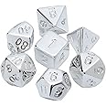 Gold and Silver Dice Set - Treasure DND Dice Set - Dungeons and Dragons Polyhedral Dice Set - Dice for Dungeons and Dragons and Tabletop RPGs (Silver)