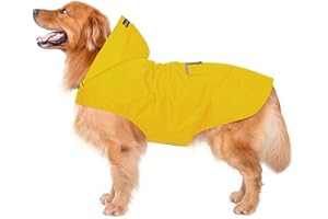 Impermeable para Perros con Capucha y Collar Agujero y Tiras reflectoras seguras, Ultra-Light Transpirable Impermeable 100% Chaqueta para Lluvia por Zellar para medianos Perro de Raza Grande