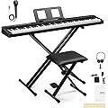 Bonnlo GPP-101 Piano numérique à 88 touches semi-lestées de taille standard avec support double tube en forme de X, MIDI Bluetooth, casque, pour les amateurs de piano, noire