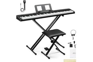 Bonnlo GPP-101 Piano numérique à 88 touches semi-lestées de taille standard avec support double tube en forme de X, MIDI Bluetooth, casque, pour les amateurs de piano, noire