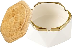 LIFEGILI Cendrier Exterieur avec Couvercle,Cendrier anti odeur,Cendrier en céramique Facile à nettoyer,cendrier balcon,cendrier coupe-vent pour extérieur, maison, bureau, bar, café, décoration (Blanc)